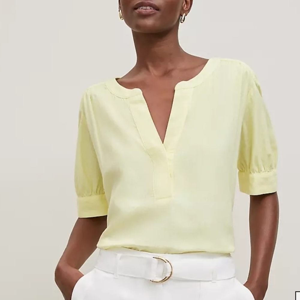 Ann Taylor Yellow Short Sleeve Relaxed Blouse